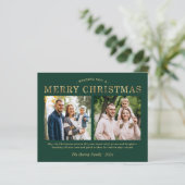 Grüne Gold Zwei Foto Weihnachtskarte (Stehend Vorderseite)