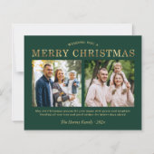 Grüne Gold Zwei Foto Weihnachtskarte (Vorderseite)