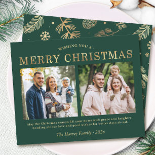 Grüne Gold Zwei Foto Weihnachtskarte
