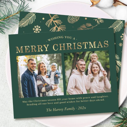 Grüne Gold Zwei Foto Weihnachtskarte