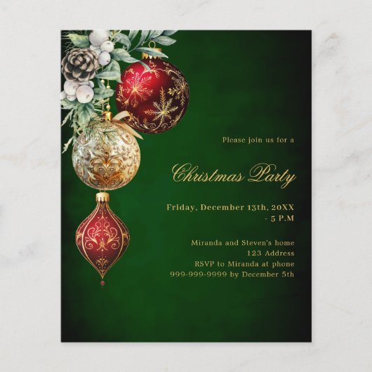 Grüne Goldbaumchen Weihnachts-Party Einladung (Vorderseite)