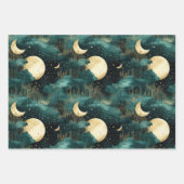 Grüne Goldbäume mit Vögeln Weihnachten Geschenkpapier Set (Vorderseite 3)