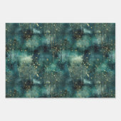 Grüne Goldbäume mit Vögeln Weihnachten Geschenkpapier Set (Vorderseite 2)