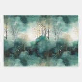 Grüne Goldbäume mit Vögeln Weihnachten Geschenkpapier Set (Vorderseite)