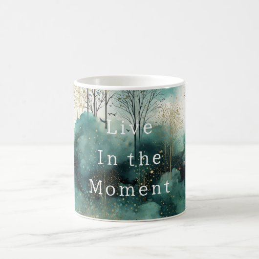 Grüne Goldbäume mit Vögeln Weihnachten Kaffeetasse (Mittel)