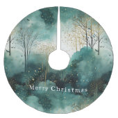 Grüne Goldbäume mit Vögeln Weihnachten Polyester Weihnachtsbaumdecke (Vorderseite)