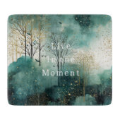 Grüne Goldbäume mit Vögeln Weihnachten Schneidebrett (Vorderseite)