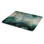 Grüne Goldbäume mit Vögeln Weihnachten Schneidebrett (Ecke)