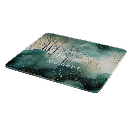 Grüne Goldbäume mit Vögeln Weihnachten Schneidebrett (Ecke)