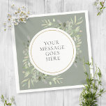 Grüne Goldblätterung Serviette<br><div class="desc">Diese elegante botanische Serviette mit zarten Blätter in Aquarell auf einem schluchgrünen Hintergrund kann mit Ihrer eigenen Botschaft personalisiert werden. Ideal für Hochzeiten,  Brautpartys,  Babyduschen,  Taufe,  Verlobungsfeiern,  Jubiläumsfeiern und Geburtstagsfeiern. Entwickelt von Thisisnotme©</div>