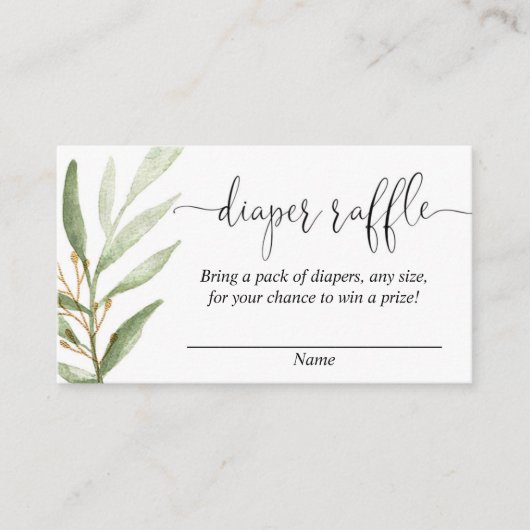 Grüne goldene Babydusche Windelkarten Begleitkarte (Vorderseite)