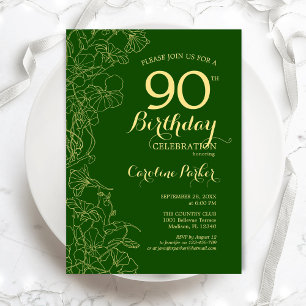 Grüne Goldene Blumenparty zum 90. Geburtstag Einladung