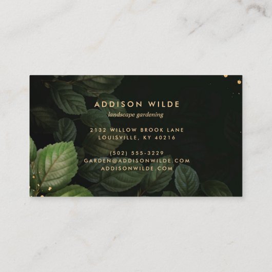 Grüne goldene botanische Blätter Moderne Foliage Visitenkarte (Rückseite)