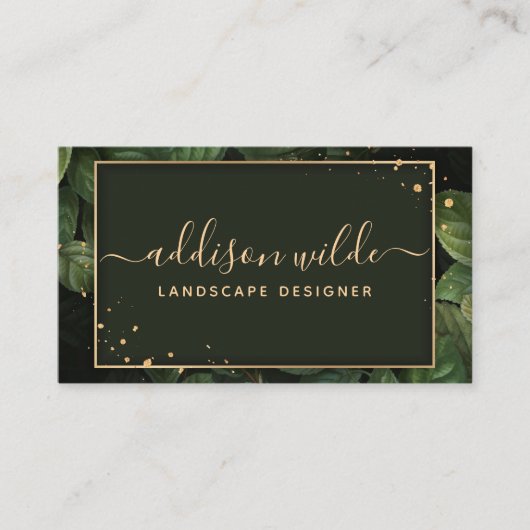 Grüne goldene botanische Blätter Moderne Foliage Visitenkarte (Vorderseite)