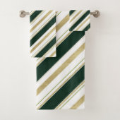 Grüne goldene Diagonalstreifen Streifen Streifen S Badhandtuch Set (Insitu)