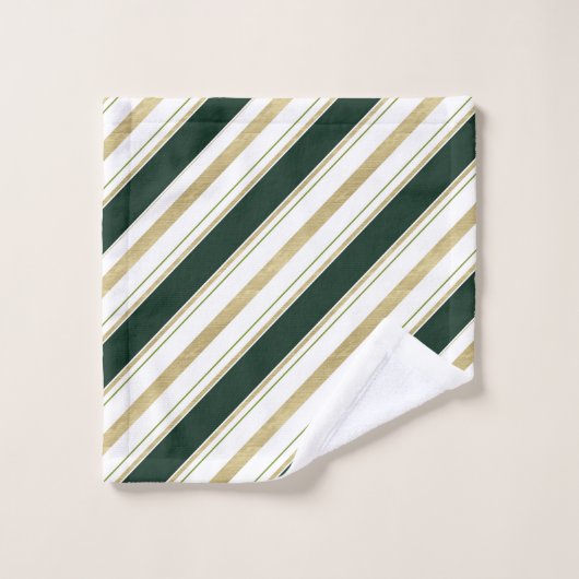 Grüne goldene Diagonalstreifen Streifen Streifen S Badhandtuch Set (Waschlappen)