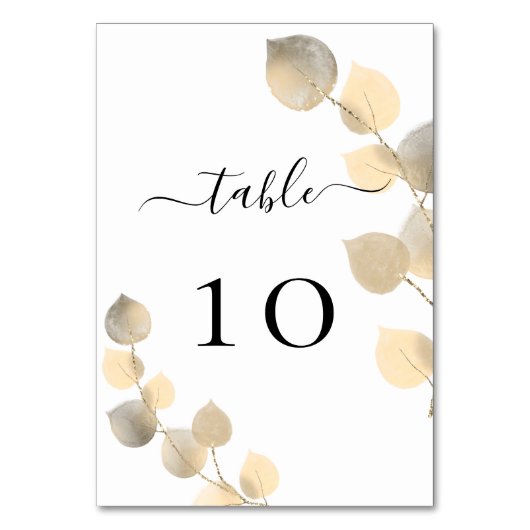 Grüne, goldene Eukalyptusbäume Tischnummer (Rückseite)