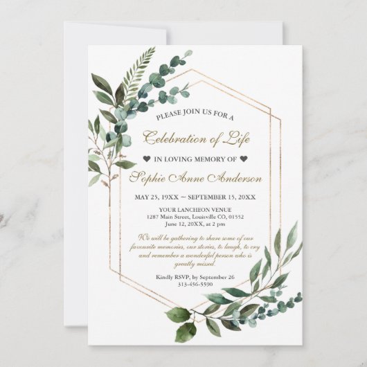 Grüne Goldene Feier zur Beerdigung des Lebens Einladung (Vorderseite)