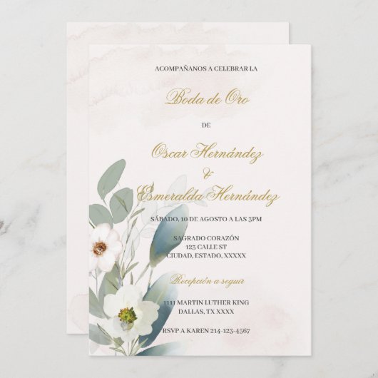 Grüne goldene Hochzeit Einladung (Vorne/Hinten)