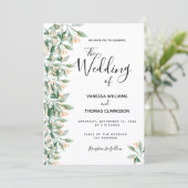 Grüne goldene Hochzeit mit botanischem Blumen Einladung (Stehend Vorderseite)