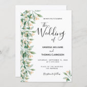 Grüne goldene Hochzeit mit botanischem Blumen Einladung (Vorne/Hinten)