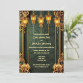 Grüne goldene Indianerelefanten Laternen Blumenges Einladung (Stehend Vorderseite)