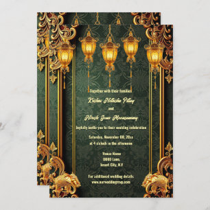 Grüne goldene Indianerelefanten Laternen Blumenges Einladung