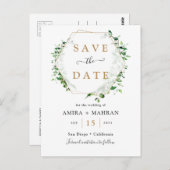 Grüne goldene Rahmen Save the Date Postkarte (Vorne/Hinten)