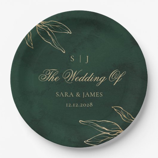 Grüne goldene Smaragdfarbene verzauberte Hochzeit Pappteller (Vorderseite)