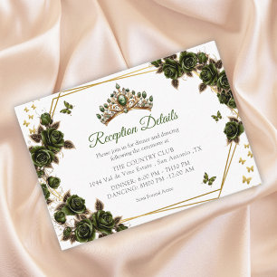 Grüne goldene Tiara Rosen Schmetterlinge Quinceañe Begleitkarte
