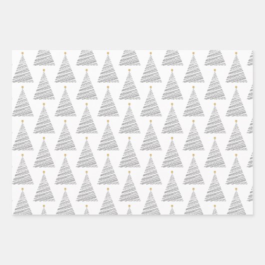 Grüne, goldene und schwarze Linie Weihnachtsbaumen Geschenkpapier Set (Vorderseite 3)