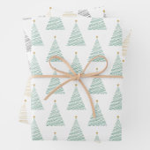 Grüne, goldene und schwarze Linie Weihnachtsbaumen Geschenkpapier Set (Beispiel)