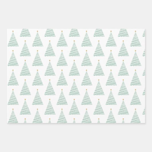 Grüne, goldene und schwarze Linie Weihnachtsbaumen Geschenkpapier Set (Vorderseite)