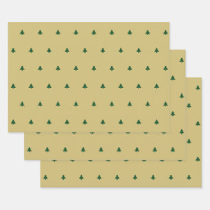 Grüne/goldene Weihnachtsbaume Einfaches Ikonische Geschenkpapier Set