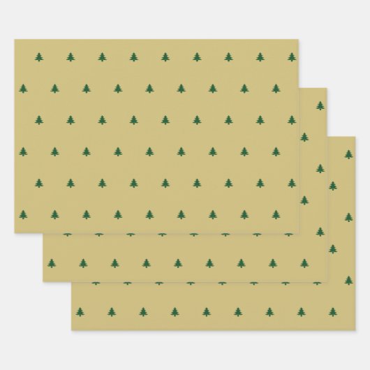 Grüne/goldene Weihnachtsbaume Einfaches Ikonisches Geschenkpapier Set (Set)