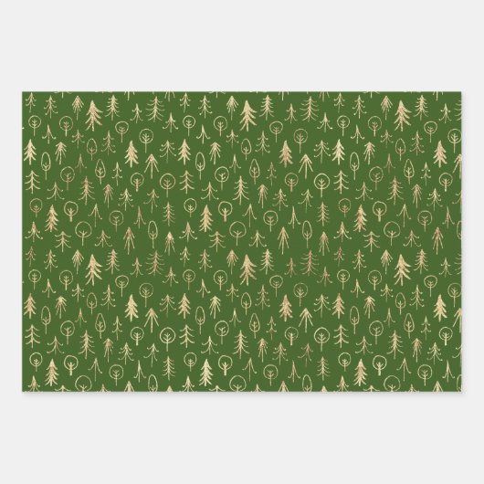 Grüne goldene Weihnachtsbäume und Schnee Geschenkpapier Set (Vorderseite 3)