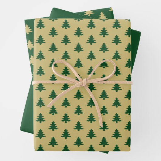 Grüne/goldene Weihnachtsbaummuster Geschenkpapier Set (Beispiel)