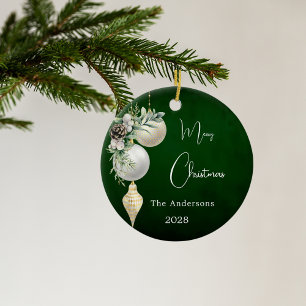 Grüne goldene weiße Bauern Weihnachten Keramik Ornament