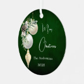 Grüne goldene weiße Bauern Weihnachten Ornament Aus Metall (Vorderseite links)