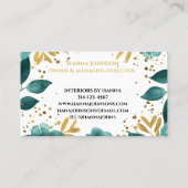 Grüne Goldflorfarben-Monogramm Visitenkarte (Rückseite)