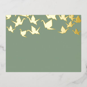 Grüne Goldfolie Papierkran Einladung Postkarte