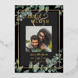 Grüne Goldfolie PHOTO QR CODE Hochzeit Termin merk Folieneinladung