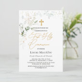 Grüne Goldfolienkreuz erste Kommune Einladung (Stehend Vorderseite)