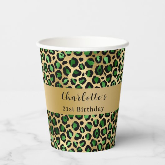 Grüne Goldleoparden Pappbecher (Rückseite)