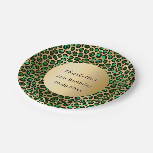 Grüne Goldleoparden Pappteller (Schrägansicht)