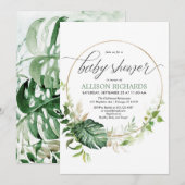 Grüne Goldmonstera tropische Blätter Babydusche Einladung (Vorne/Hinten)
