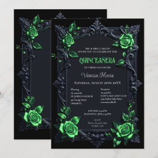 Grüne gothische Halloween-Blumen-Quinceanera-Einla Einladung