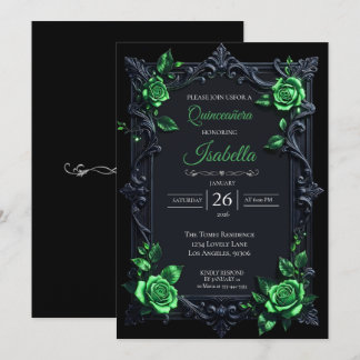 Grüne gothische Halloween-Blumen-Quinceanera-Einla Einladung
