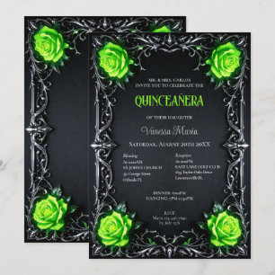 Grüne gotische Halloween-Blumen-Quinceanera-Einlad Einladung