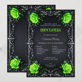 Grüne gotische Halloween-Blumen-Quinceanera-Einlad Einladung